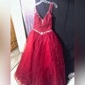 Princess Poofy Burgundy Quinceanera Full Prom Dress